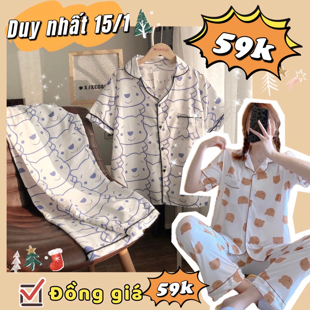 Pijama nữ họa tiết, bộ đồ pijama dài thiết kế phong cách uzang xixeoshop