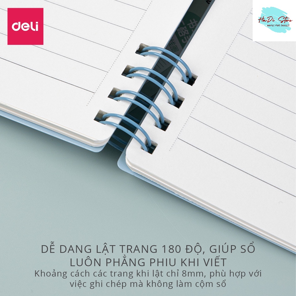 Sổ tay ghi chép 80 trang khổ A5/B5 bìa pastel - giấy kẻ ngang gáy lò xo DELI 24202/24203