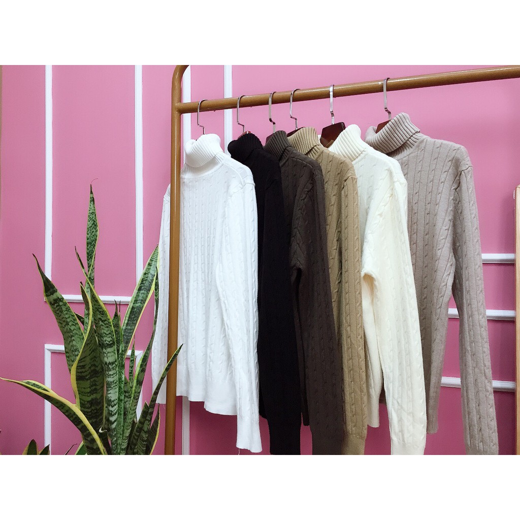 Áo len cổ lọ vặn thừng freesize dưới 62kg, Áo len dài tay cổ lọ thiết kế cao cấp | BigBuy360 - bigbuy360.vn