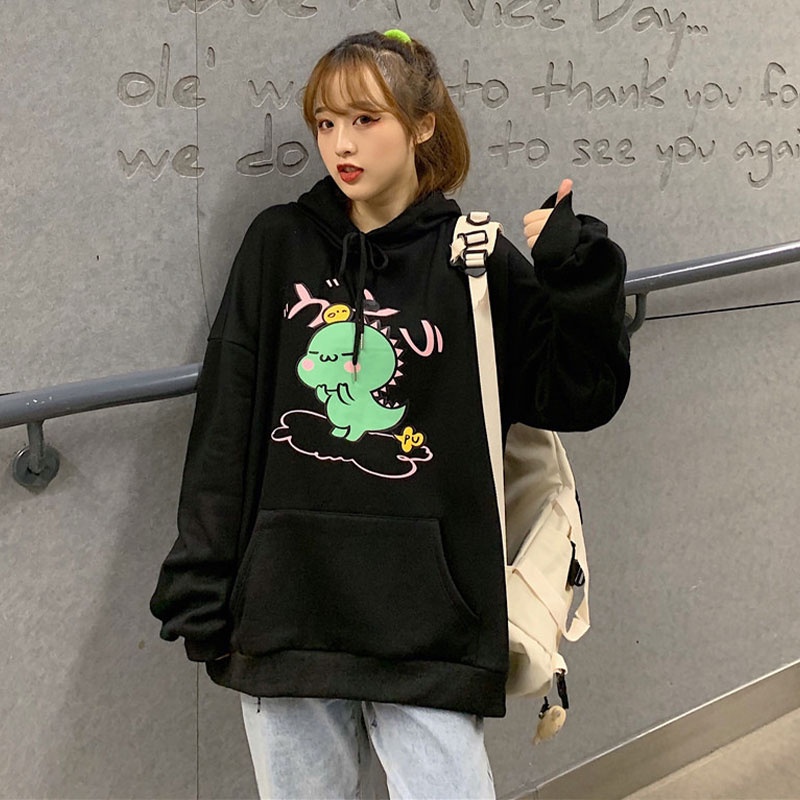 Áo Hoodie Tay Dài Dáng Rộng In Họa Tiết Dễ Thương Cho Nữ