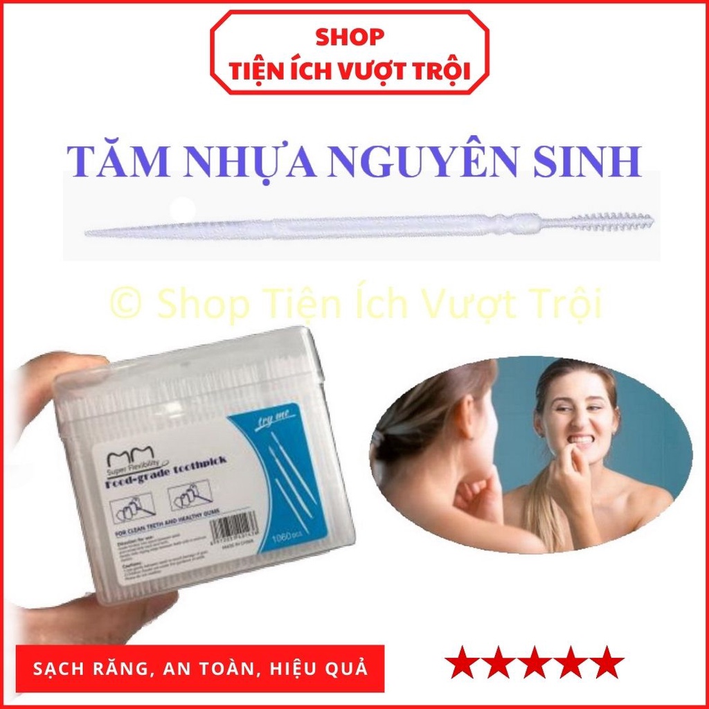Hộp hơn 1000 cây tăm nhựa chất lượng cao giúp lấy thức ăn giắt mắc trong khe kẽ răng, không bị ẩm mốc-Tiện Ích Vượt Trội