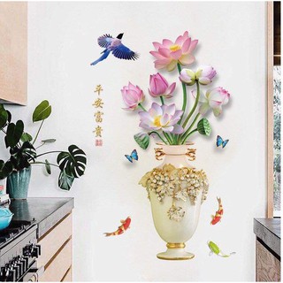 decal dán tường bình hoa sen