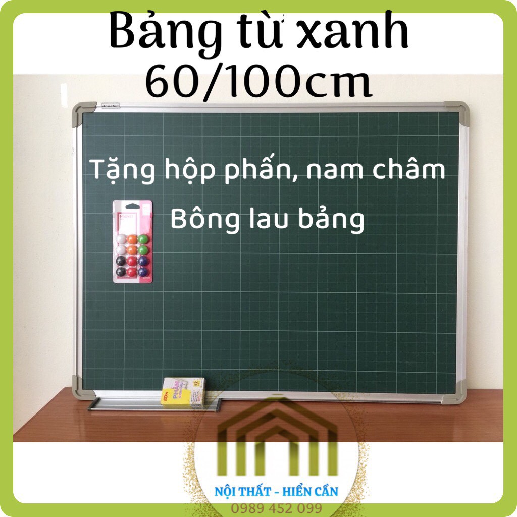 Bảng Từ (60/100cm) trắng/xanh nhập khẩu Hàn Quốc(tặng kèmbút lông/hộp phấn, hộp hút từ, nệm lau)