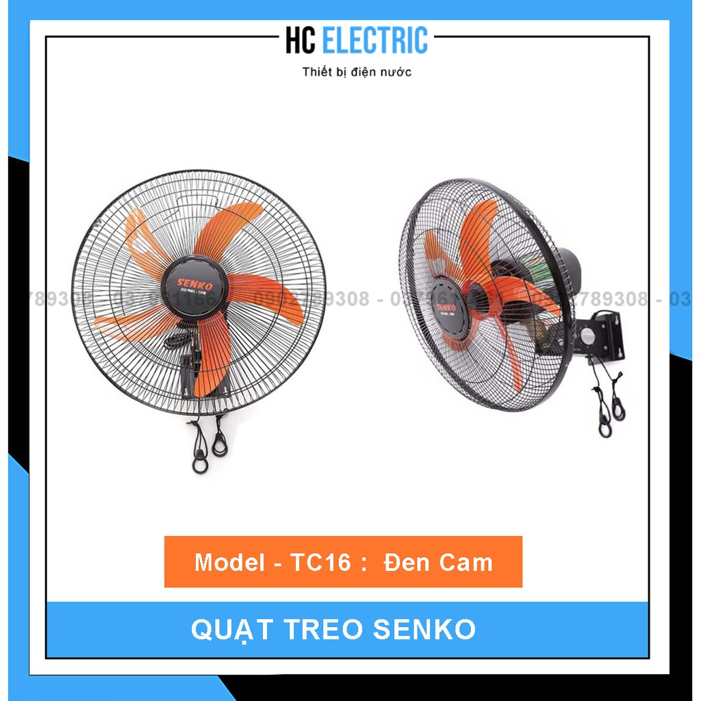 [ SENKO ] Quạt treo tường 2 dây SENKO - TC16( Đen Cam)- Bảo hành 24 tháng chính hãng