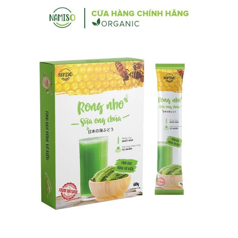 BỘT RONG NHO SỮA ONG CHÚA NAMISO - HỘP 15 GÓI 60GR