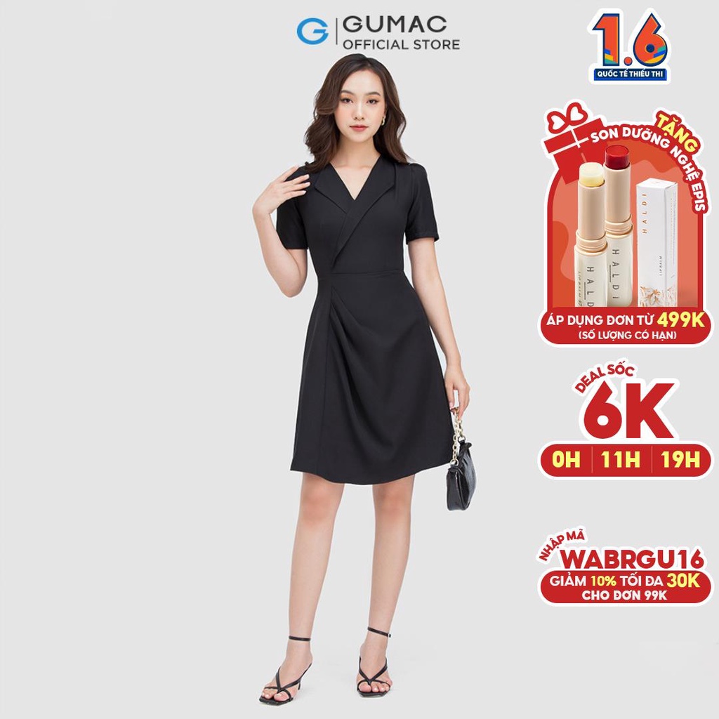 Đầm form A cổ danton Thời trang GUMAC DC05010