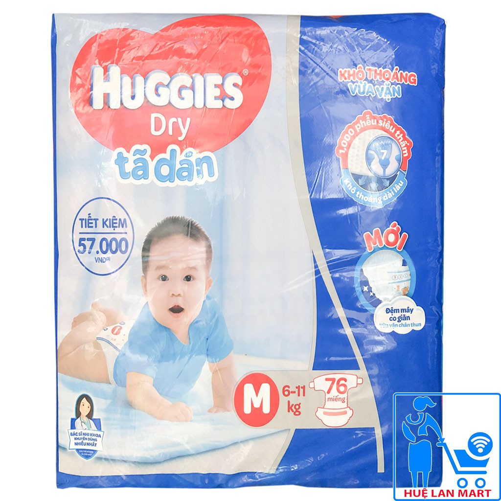 [CHÍNH HÃNG] Bỉm - Tã Dán Huggies Dry Size M76 (Cho Bé 6-11kg)