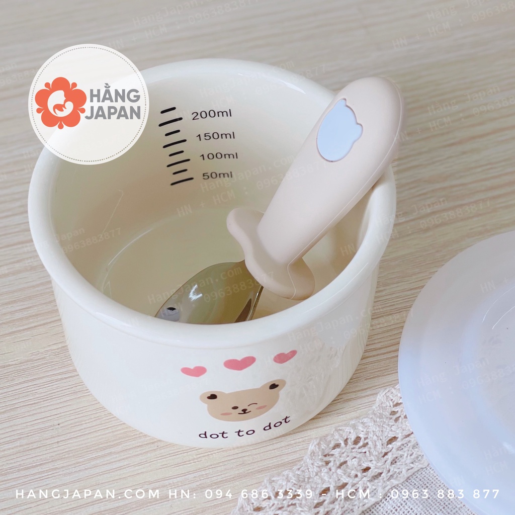 Bát sứ ăn dặm INS đựng đồ ăn dặm, có nắp Silicon phong cách Hàn Quốc 200ml