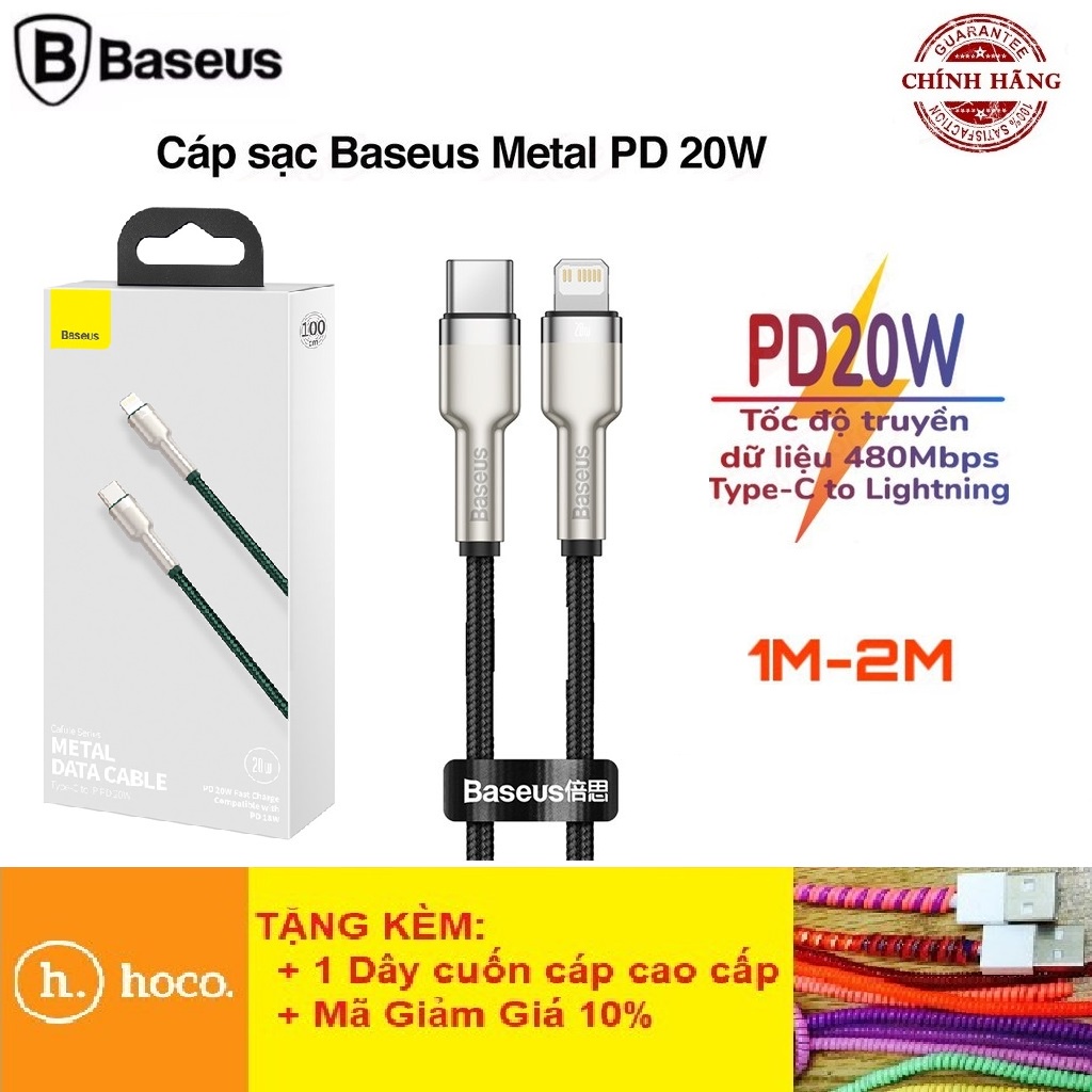 Dây Sạc Nhanh iPhone PD 20W Type C to Lightning - Cáp Sạc Nhanh Baseus Cafule Metal Data Cable Dài 1M/2M Chính Hãng