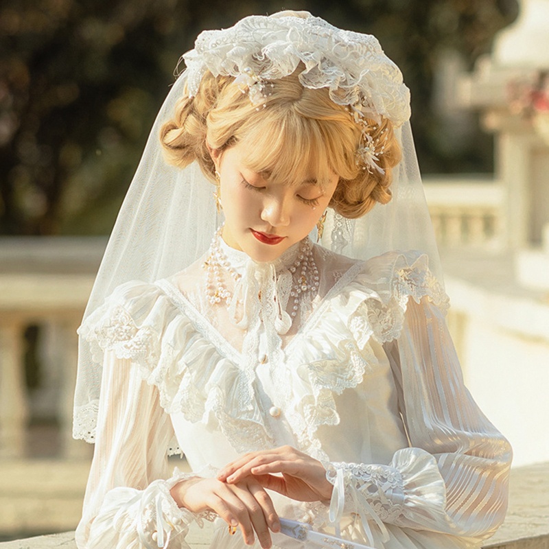 Mạng Che Mặt Màu Trắng Đen Phong Cách Lolita Cổ Điển