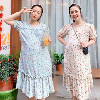Đầm váy bầu dự tiệc 2MAMA thiết kế đuôi cá dáng suông hoa nhí V46