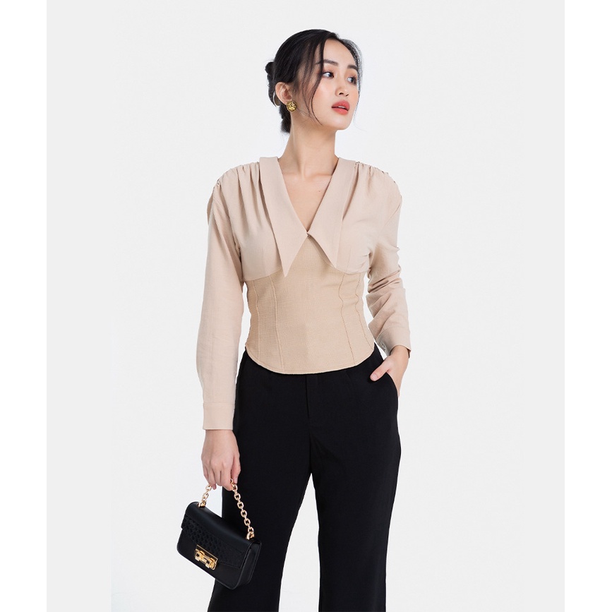 Áo kiểu nữ tay dài HNOSS thiết kế Corset cổ V HNAKI044