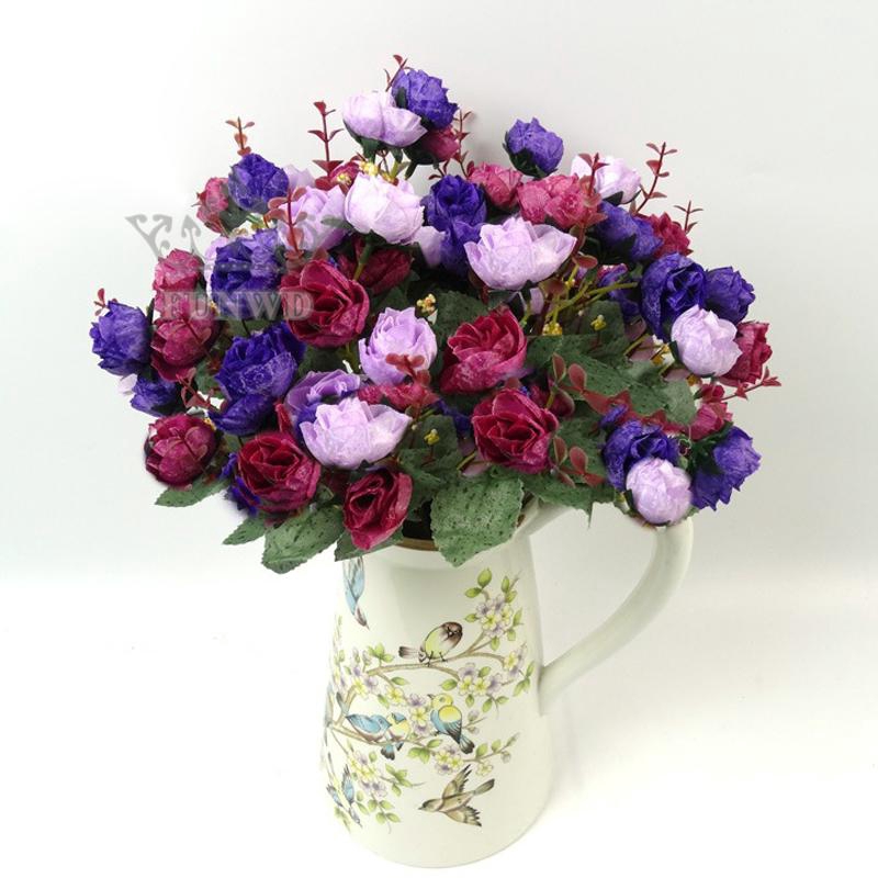 Set 21 nhánh hoa hồng nhân tạo chất liệu vải lụa trang trí nhà cửa nội thất