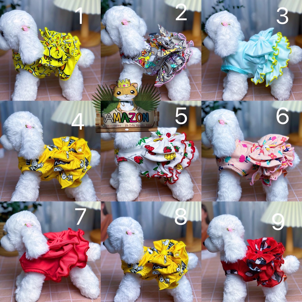 Đầm thun tầng nơ cute cho chó mèo Size dưới 1kg
