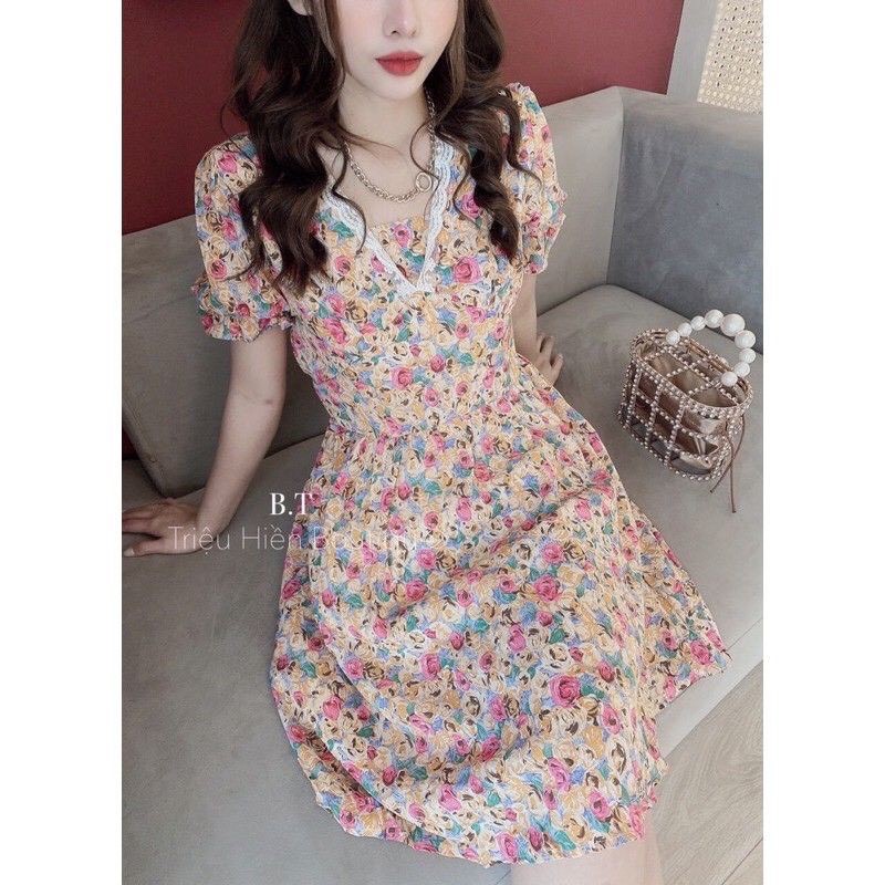 Váy Đầm hoa nhí dáng xòe vintage vải mềm mát | BigBuy360 - bigbuy360.vn