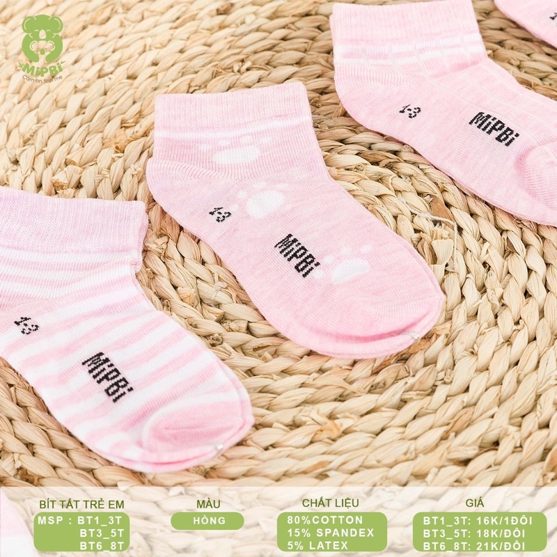 {Nhùn Nhùn}Tất/Vớ cotton Mipbi từ 1 tuổi đến 8 tuổi(3 màu như hình)