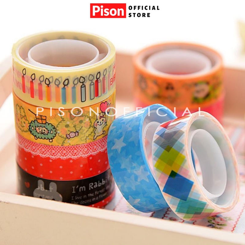 Cọc 10 băng keo Pison dài 1 mét, băng dính trang trí sổ butllet journal - PVN1682 - 1 bộ