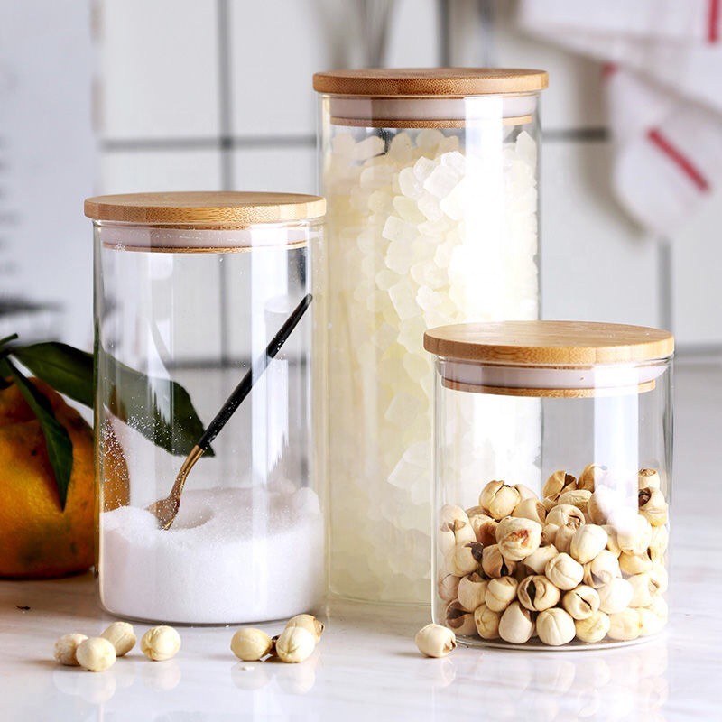 Lọ thủy tinh nắp gỗ, hũ thủy tinh decor, trang trí nhà bếp, dung tích 1000ml-1300ml