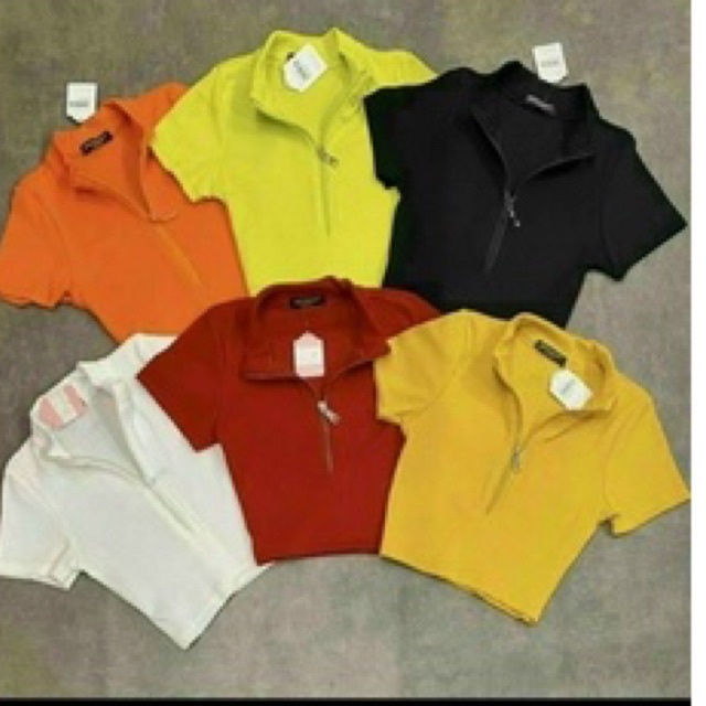 Áo thun croptop dây kéo nhiều màu LY alohashop91