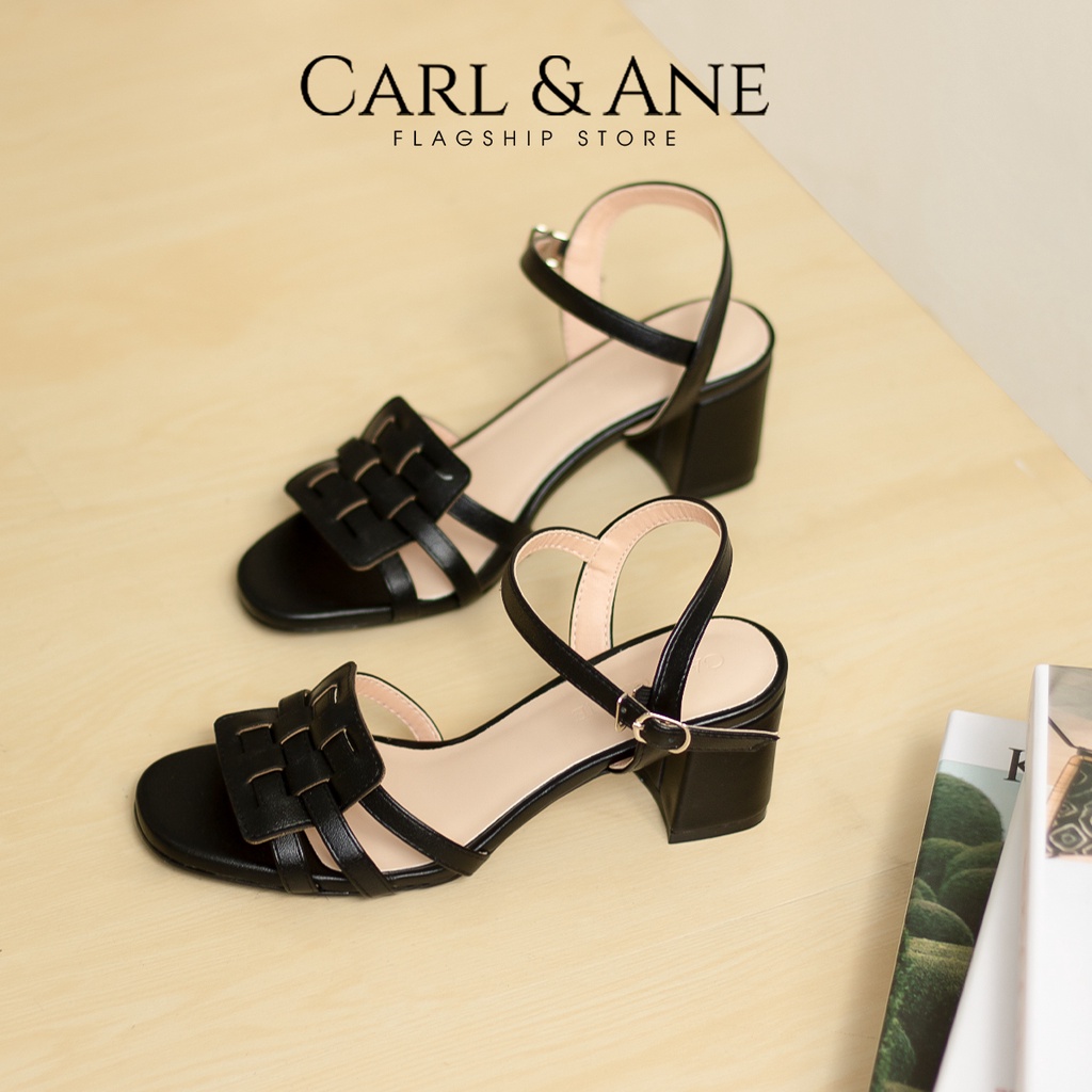 Carl & Ane - Giày sandal cao gót mũi hở phối quai đan cao 5cm màu đen_ CS013