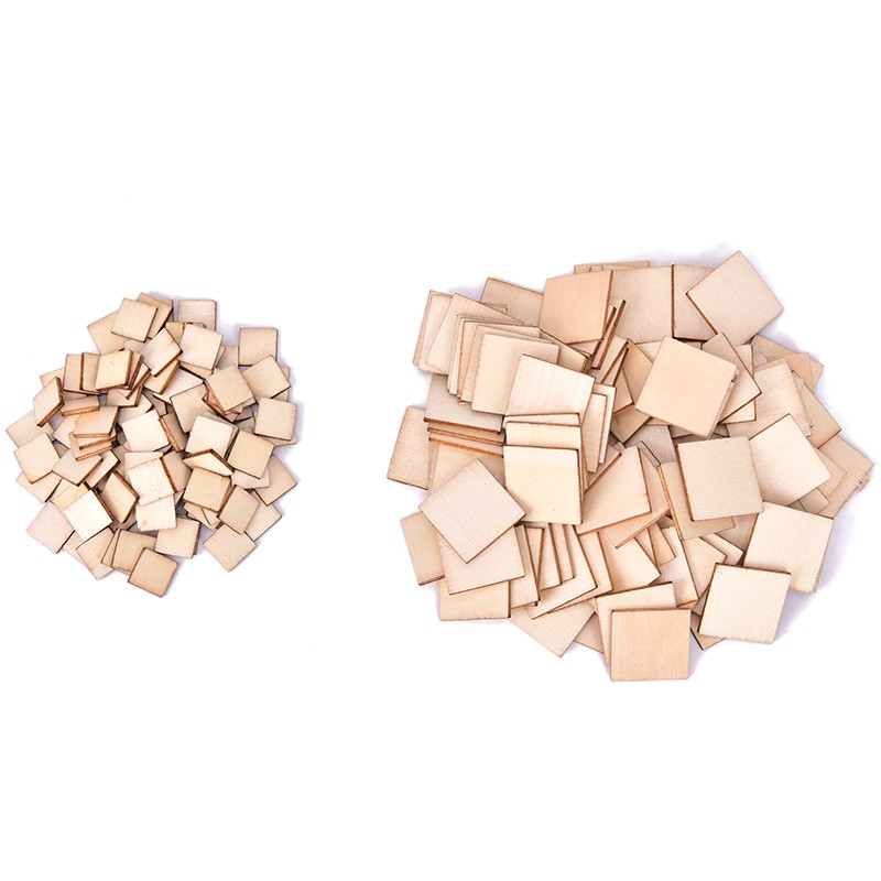 Set 100 Miếng Gỗ Trơn Hình Vuông / Tròn Dùng Để Làm Đồ Trang Trí DIY