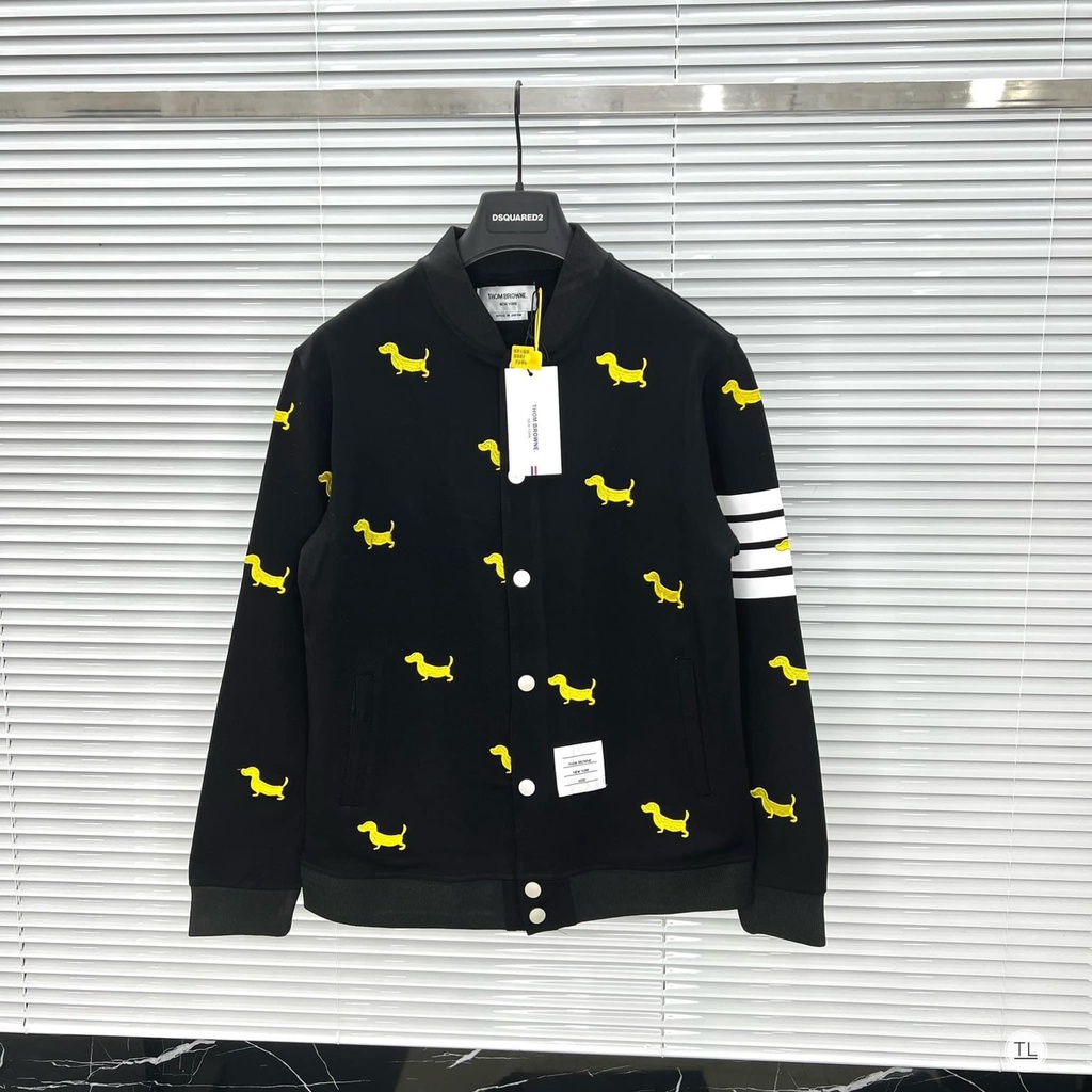 Áo Khoác Bomber Nam Nữ Thom 4 Sọc Tay Phối Họa Tiết