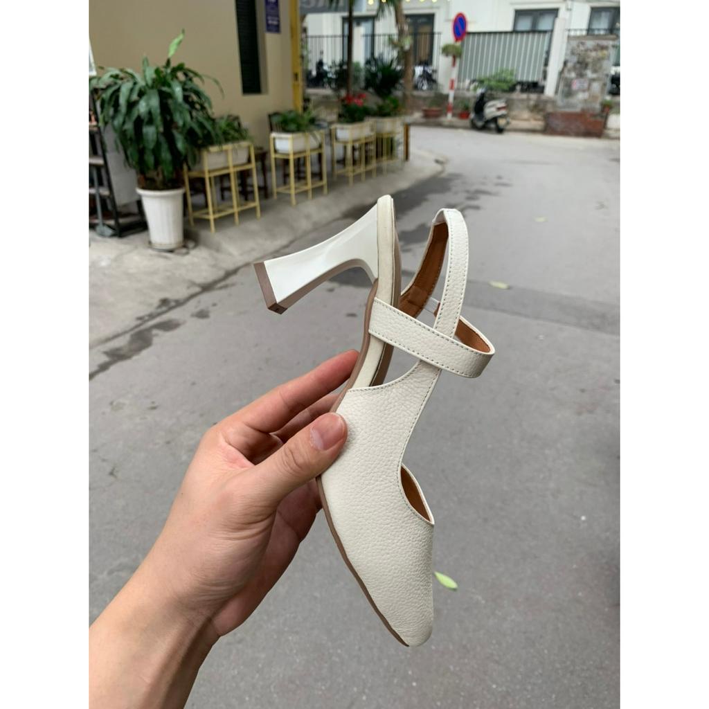 Giày cao gót nữ 7p có quai hở gót LUNASHOES 8010 da bò thật mũi nhọn êm chân đế chống trơn không phát ra tiếng