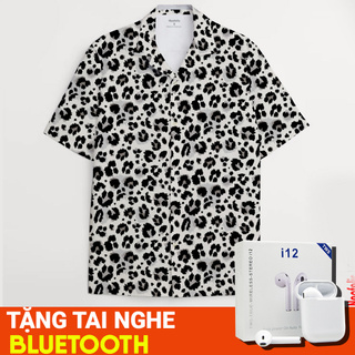Áo sơ mi tay ngắn hoạ tiết da báo đen - trắng - Sơ mi hawaiian tay cộc cho nam - Neofelis HW264