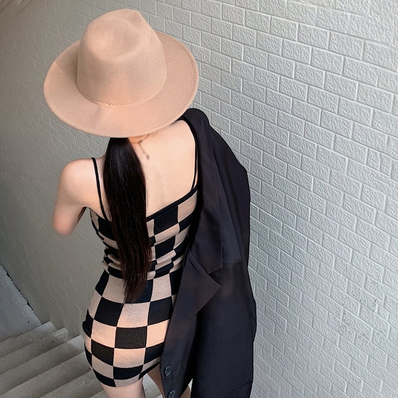 Đầm Dệt Kim Kẻ Sọc Caro Phong Cách Hàn Quốc Quyến Rũ Cho Nữ