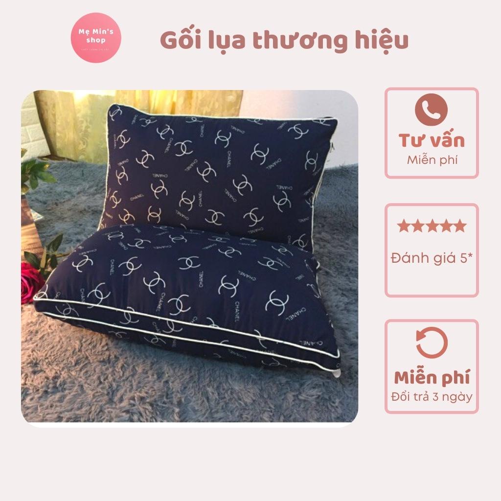 Gối ngủ văn phòng chất lụa, gối hơi cao cấp hoạ tiết thương hiệu - Mẹ Min's Shop