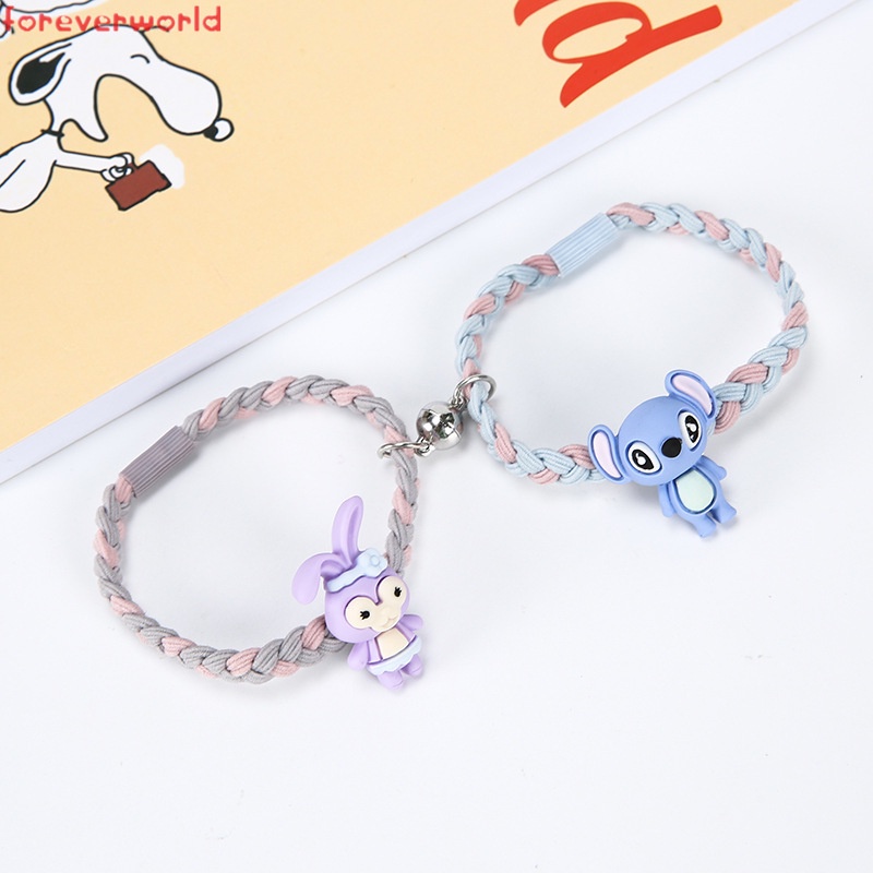 Set 2 Vòng Tay Dây Bện Mặt Hình Hoạt Hình Dễ Thương Cho Cặp Đôi