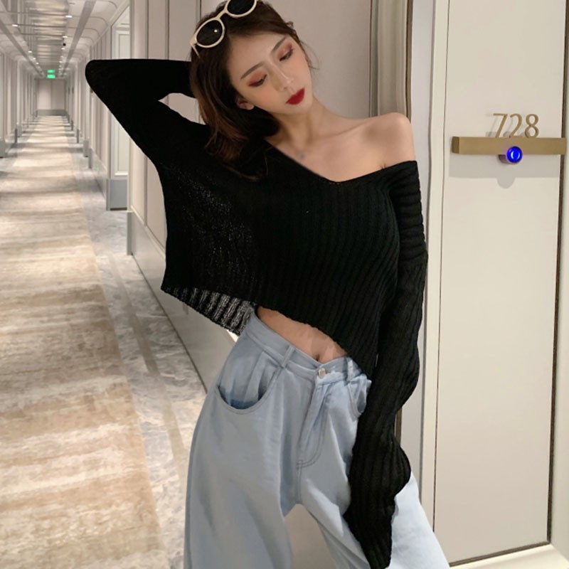 Áo Sweater Nữ Tay Dài Dáng Rộng Màu Trơn Thời Trang