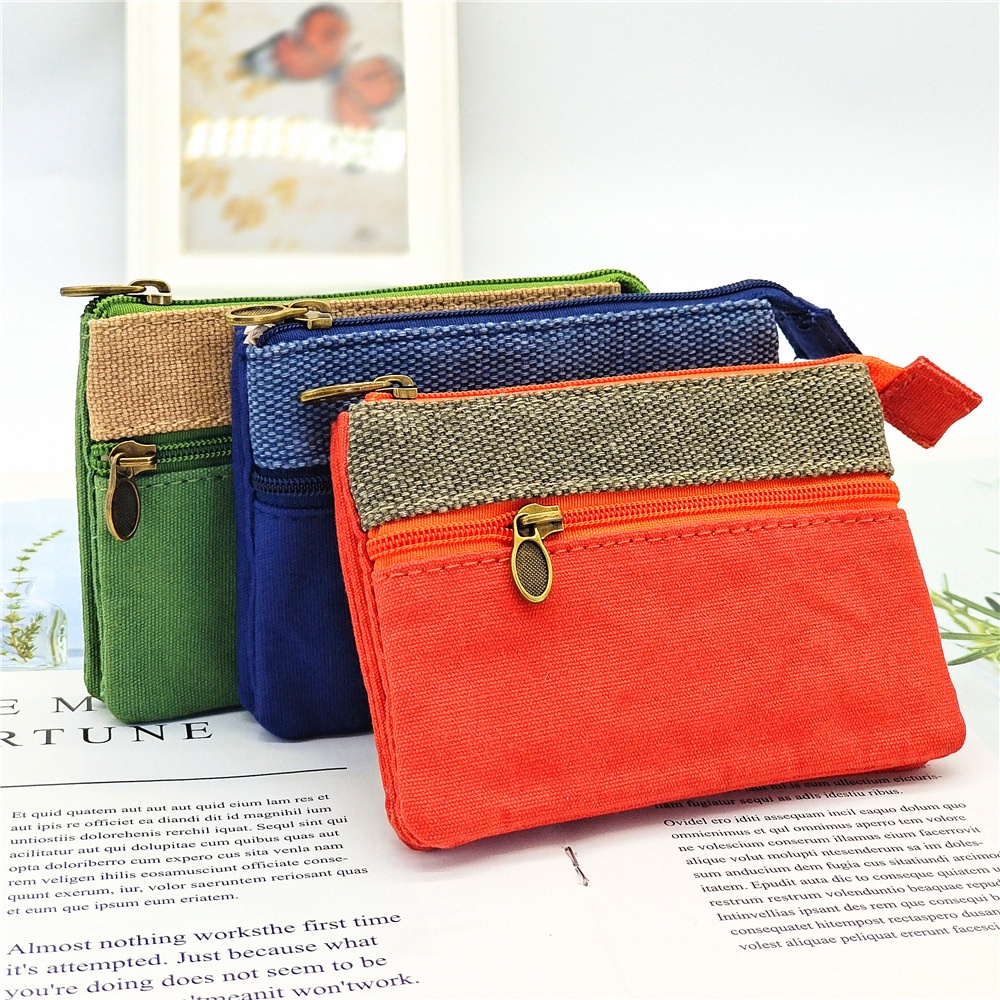 Ví Vải Canvas Mini Đựng Tiền/Thẻ/Tiền Xu Màu Trơn Đơn Giản