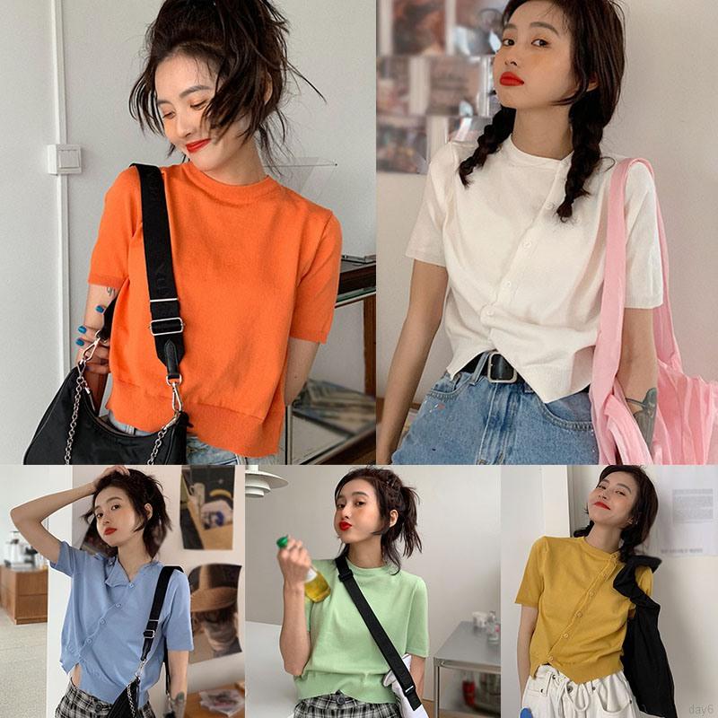 Áo Len Lửng Ngắn Tay Phong Cách Hàn Quốc Dành Cho Nữ