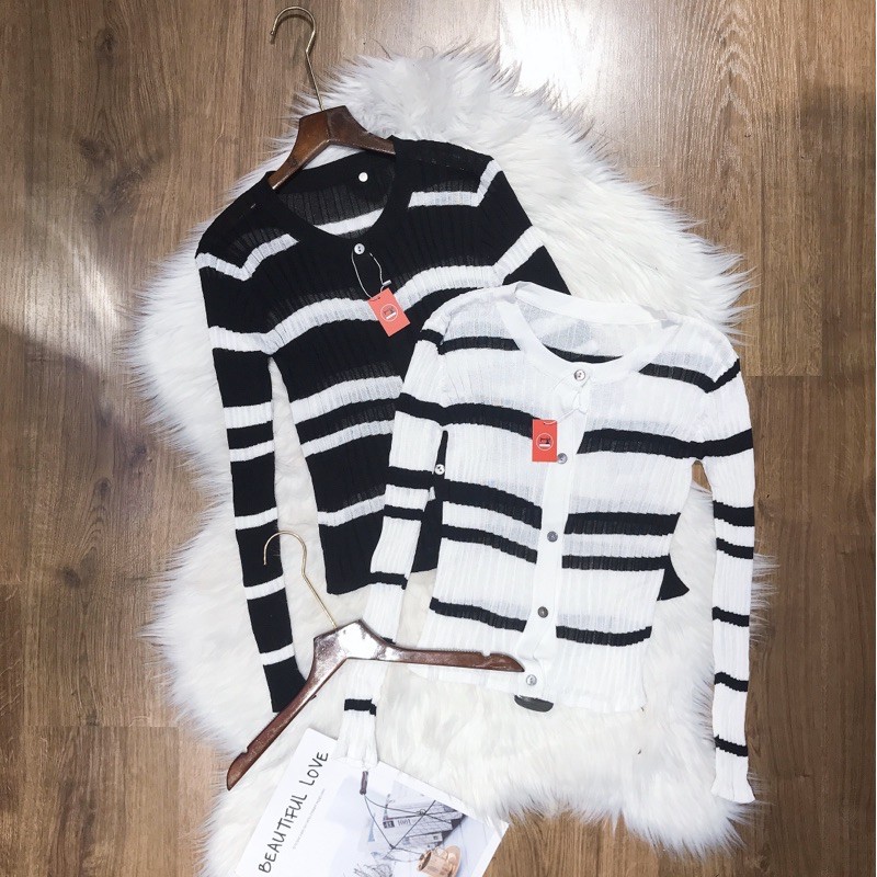 [ÁO CADIGAN] Áo Cardigan Len Mỏng, Áo Dệt Kim Tay Dài Sọc Ngang Mix Quần, Chân Váy Xinh | BigBuy360 - bigbuy360.vn