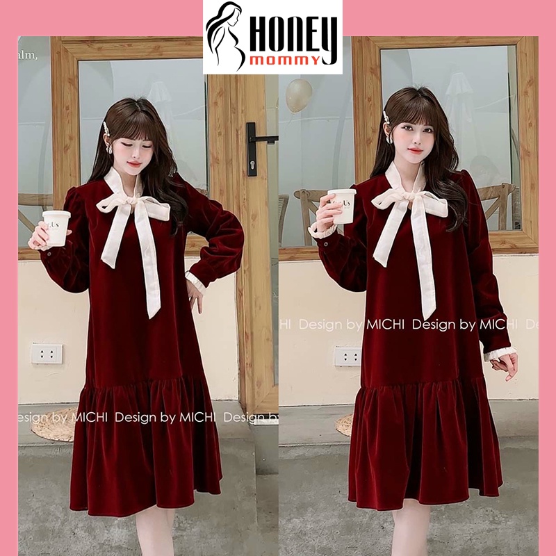 Đầm Bầu Váy Bầu Mùa Hè Cổ Tàu Công Sở Cổ Sen Xinh Xắn Lịch Sự HD4659 Honey Mommy