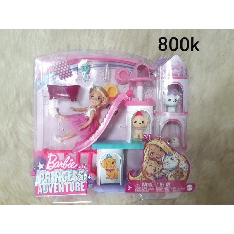 Búp bê Chelsea Barbie Princess lâu đài hồng có cầu trượt, set đồ chơi mini nhà búp bê, búp bê Chelsea chính hãng Barbie.