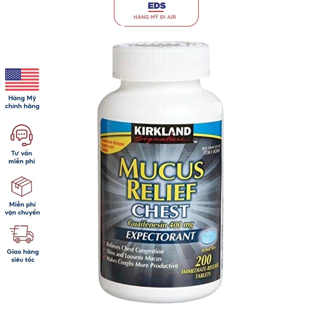 Viên uống giảm ho, long đờm date 2025 Kirkland Signature Mucus Relief Chest 200viên - EDS Hàng Mỹ