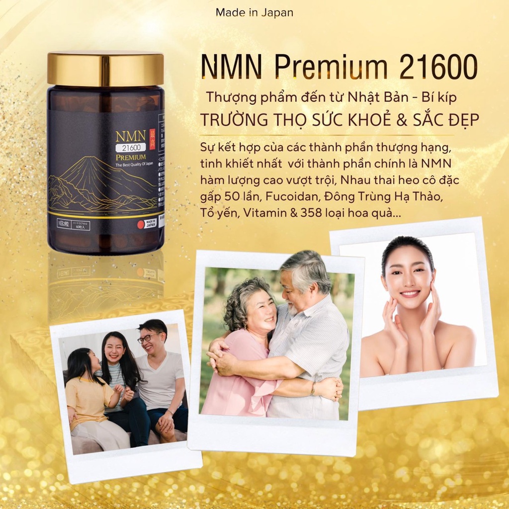Viên uống hỗ trợ trẻ hóa làn da và cơ thể NMN PREMIUM 21600 Nhật bản Hộp 60viên