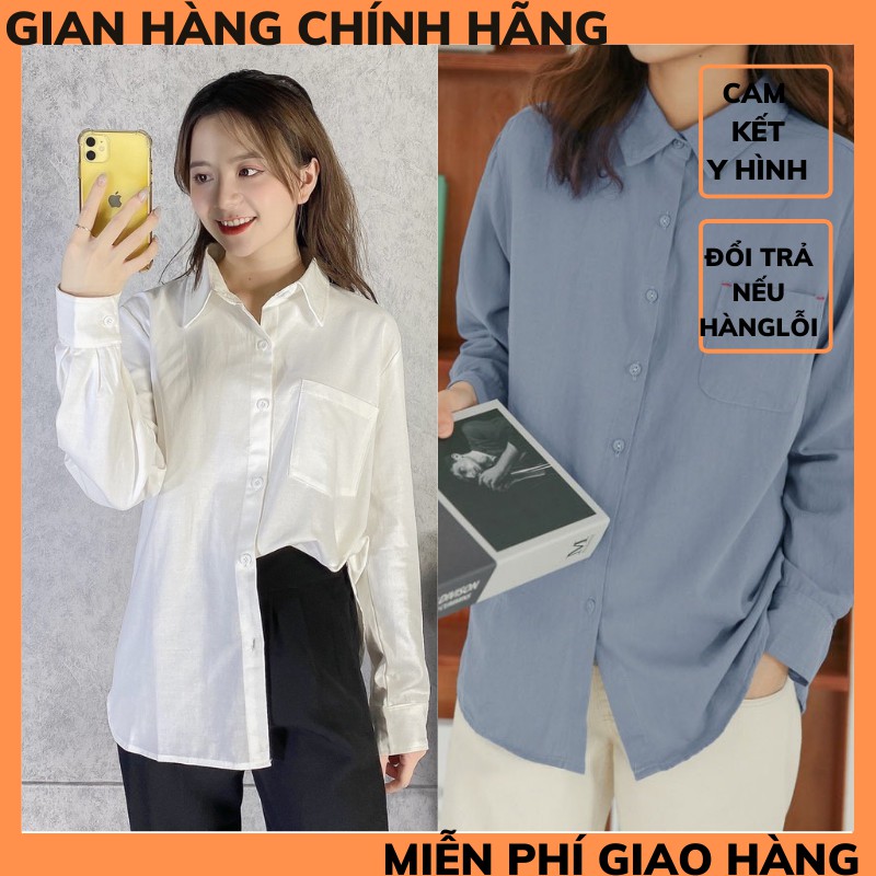 Áo Sơ Mi Nữ form rộng 🍀 Sơ mi nữ trơn UNISEX đẹp dài tay ulzzang vintage hàn quốc cao cấp trơn THỜI TRANG1989