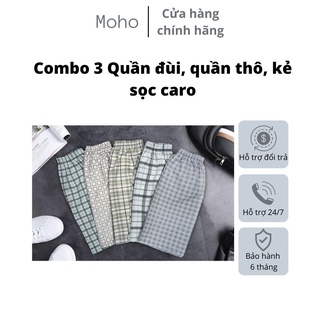 Combo 3 Quần đùi, quần thô, kẻ sọc caro, cotton thô 100% đẹp, short caro