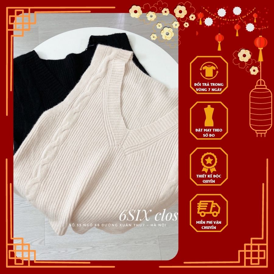 Áo gile len cổ tim