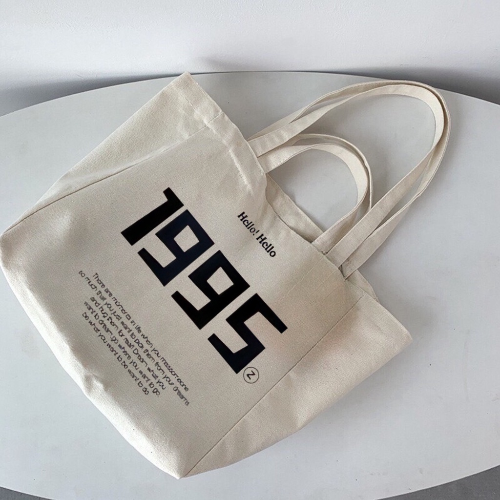 Túi tote HAZIN size lớn vải canvas ulzzang unisex in chữ có khoá miệng ngăn phụ đi học đi làm đựng vừa khổ a4 HZM65