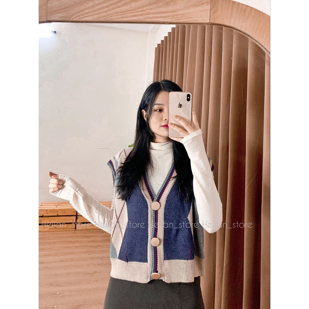 Áo gile len 3 khuy cài