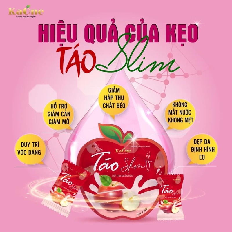 Kẹo Táo Giảm Cân Kaone Slim + Kẹo Pro Siết Eo Giảm Mỡ Bụng Đùi Bắp Tay