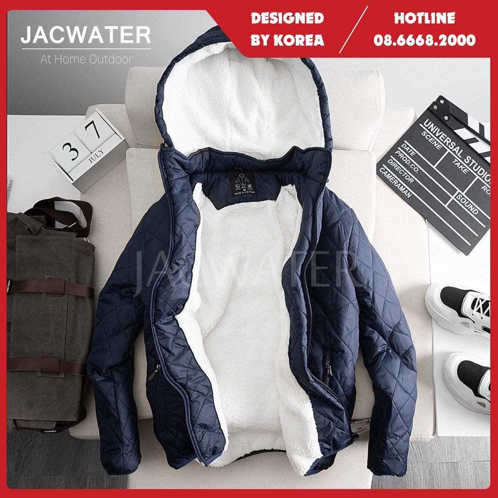 Áo phao trần trám nam chống nước, vải bông lót lông cừu màu trơn phong cách Hàn Quốc JACWATER V555 #4
