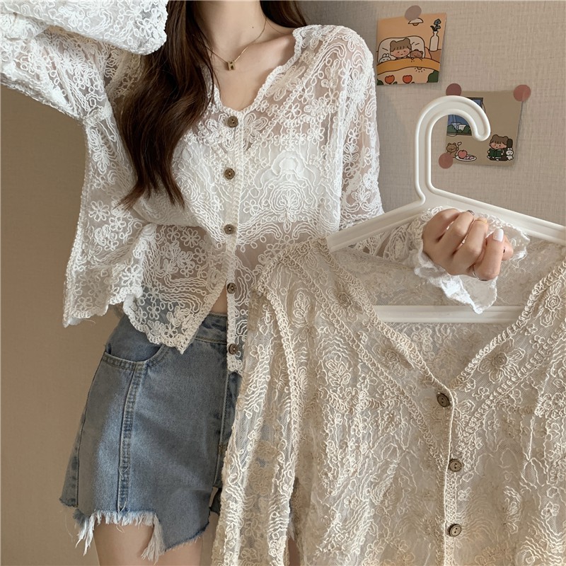 Áo ren nữ xinh đẹp dài tay nữ tính 2021