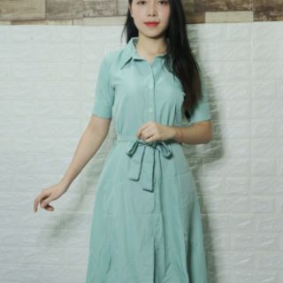 [FREE SHIP 50K] Đầm sơ mi mint xẻ tà