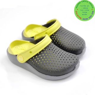 Dép sục crocs literide trẻ em màu xám / vàng chuẩn xịn full box