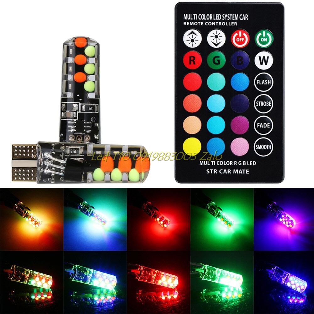 Bộ đèn led T10 demi RGB điều khiển màu + chế độ nháy siêu sáng 12v